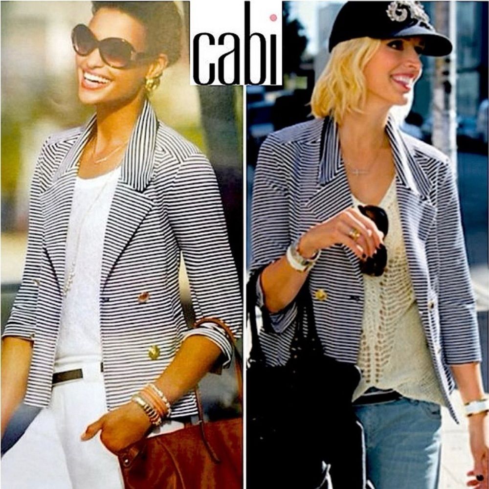 CAbi - #823 Navy & White Striped Life Nautical Blazer - size XS